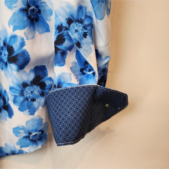 Men's New Blue Floral Shirt Button-Up Wrinkle Free Tropical Size XL - Picture 11 of 11